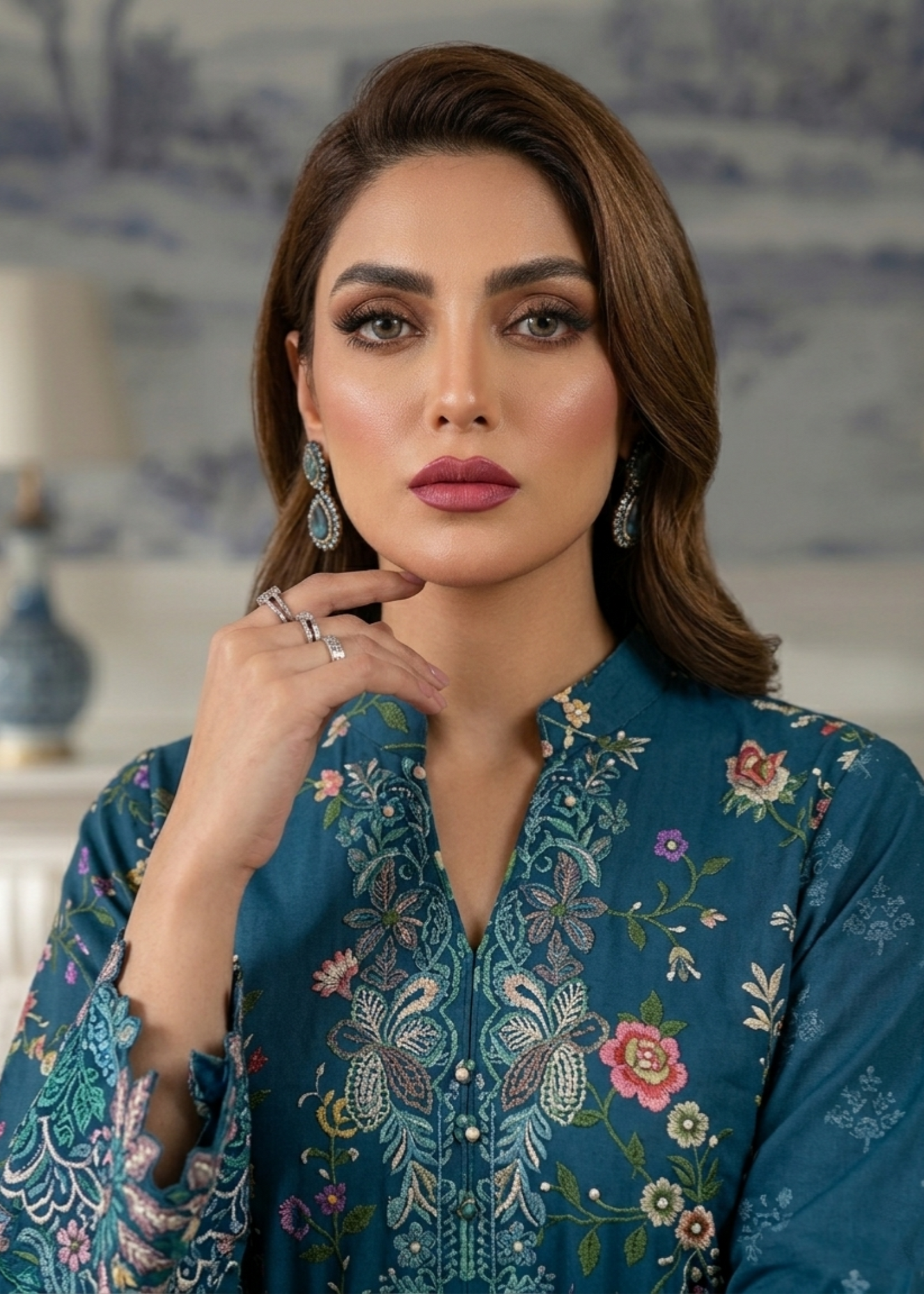 Ladies Navy Blue Lawn Embroidered Salwar Kameez Online in KSA Riyadh Saudi Arabia Oman Bahrain Qatar