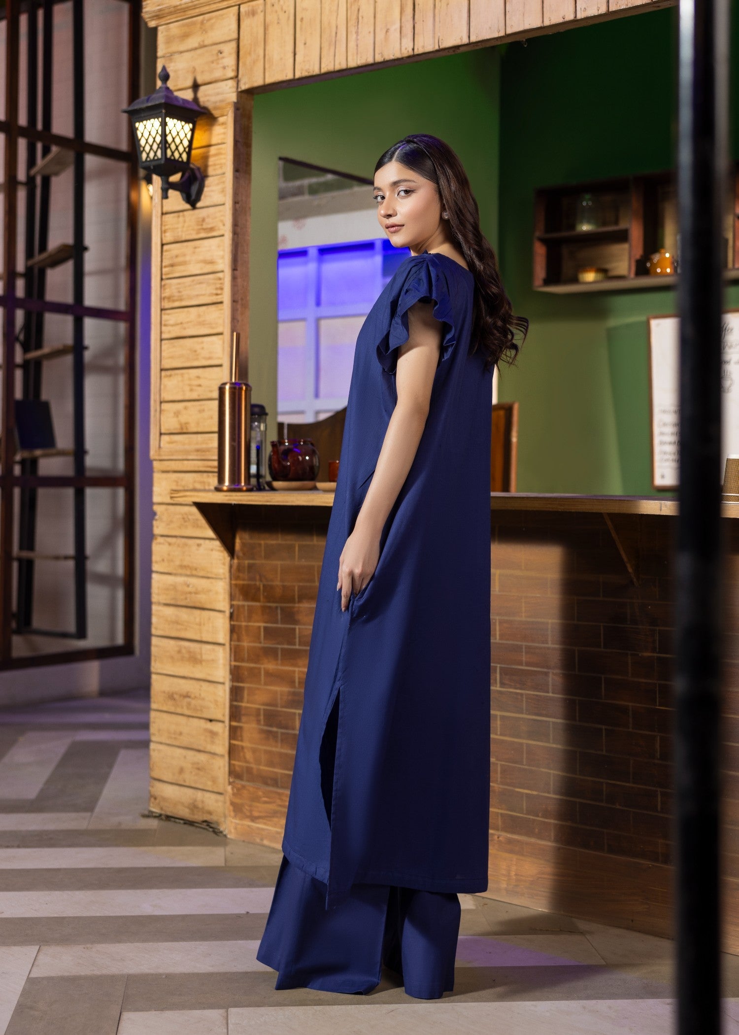 Ladies Navy Blue Lawn Kurta Pajama Online in UK USA Canada