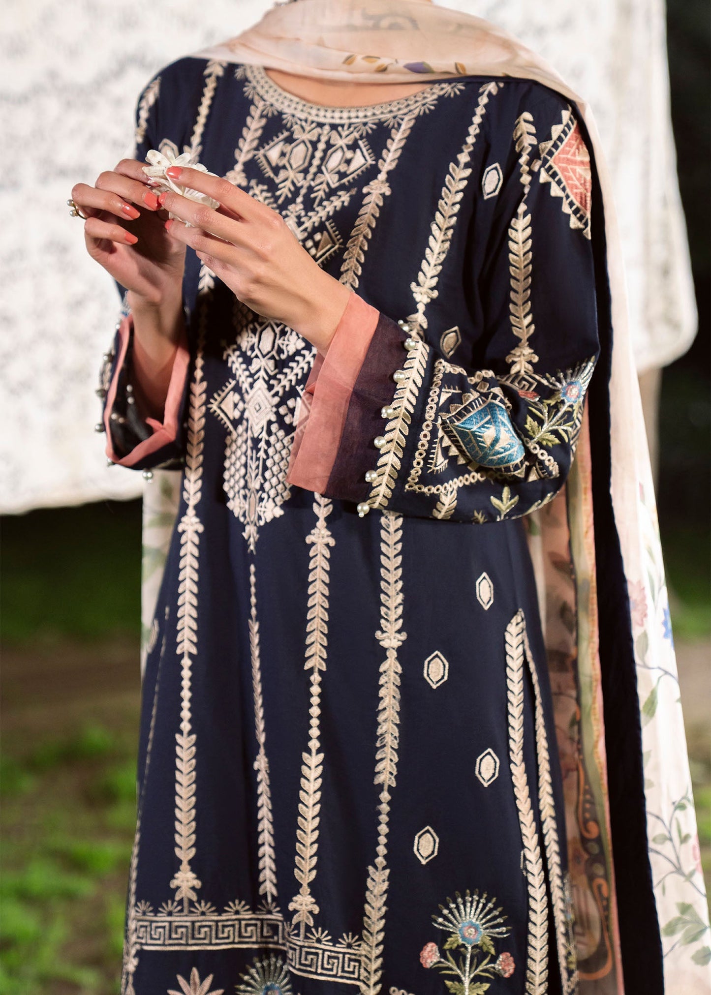 Ladies Navy Blue Lawn Unstitched Suit Online in KSA Riyadh Saudi Arabia Oman Bahrain Qatar