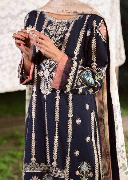 Ladies Navy Blue Lawn Unstitched Suit Online in KSA Riyadh Saudi Arabia Oman Bahrain Qatar
