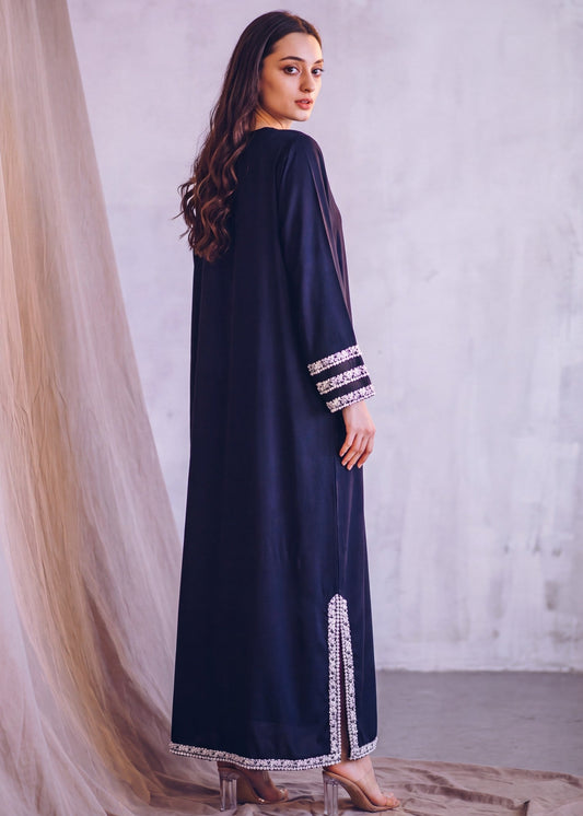 Ladies Navy Blue Linen Kaftan Online in KSA Riyadh Saudi Arabia Oman Bahrain Qatar