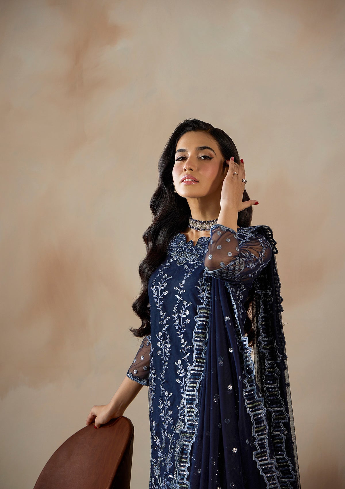 Ladies Navy Blue Net Festive Embroidered Suit Online in Sri Lanka India Australia