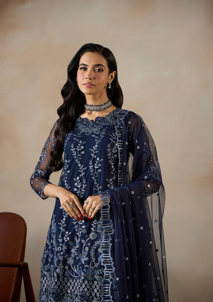 Ladies Navy Blue Raw Silk Trouser Embroidered Shalwar Kameez Online in UK USA Canada