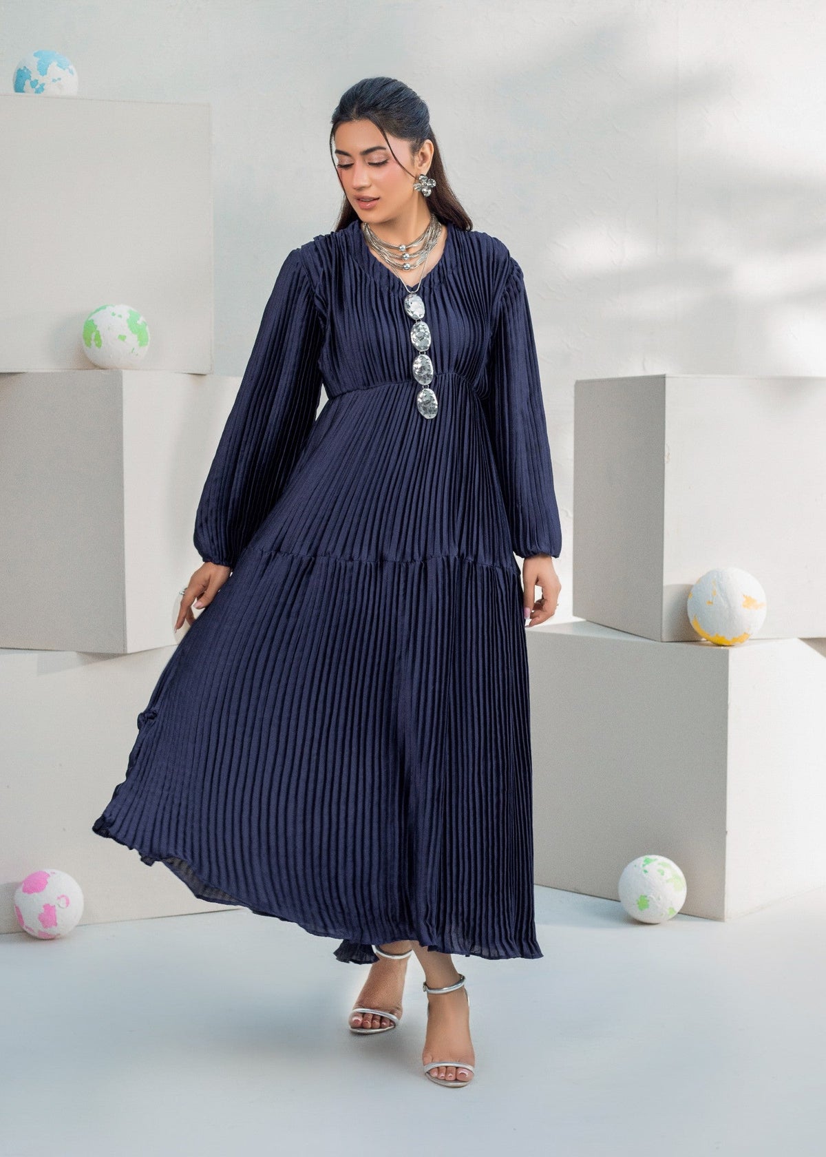 Ladies Navy Blue Shamooz Silk Suit Online in KSA Riyadh Saudi Arabia Oman Bahrain Qatar
