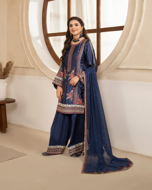 Ladies Navy Blue Shamoz Silk Designer Salwar Suit Online in Sri Lanka India Australia