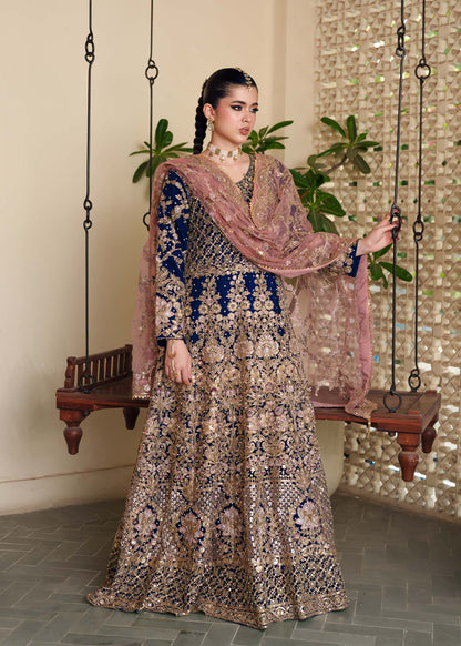 Ladies Navy Embroidered Net Formal Suit Online in UK USA Canada