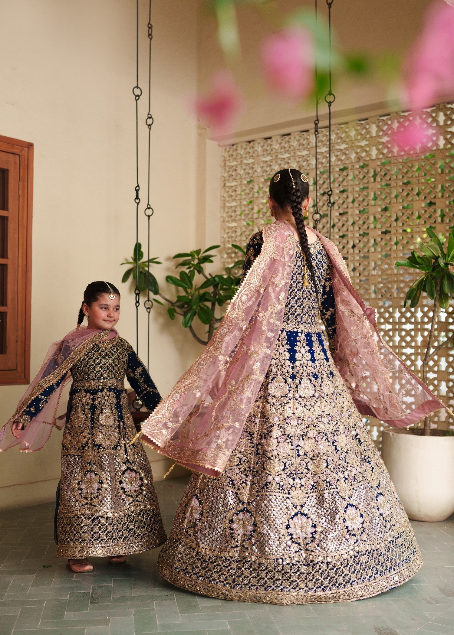 Ladies Navy Embroidered Net Wedding Guest Suit Online in UK USA Canada