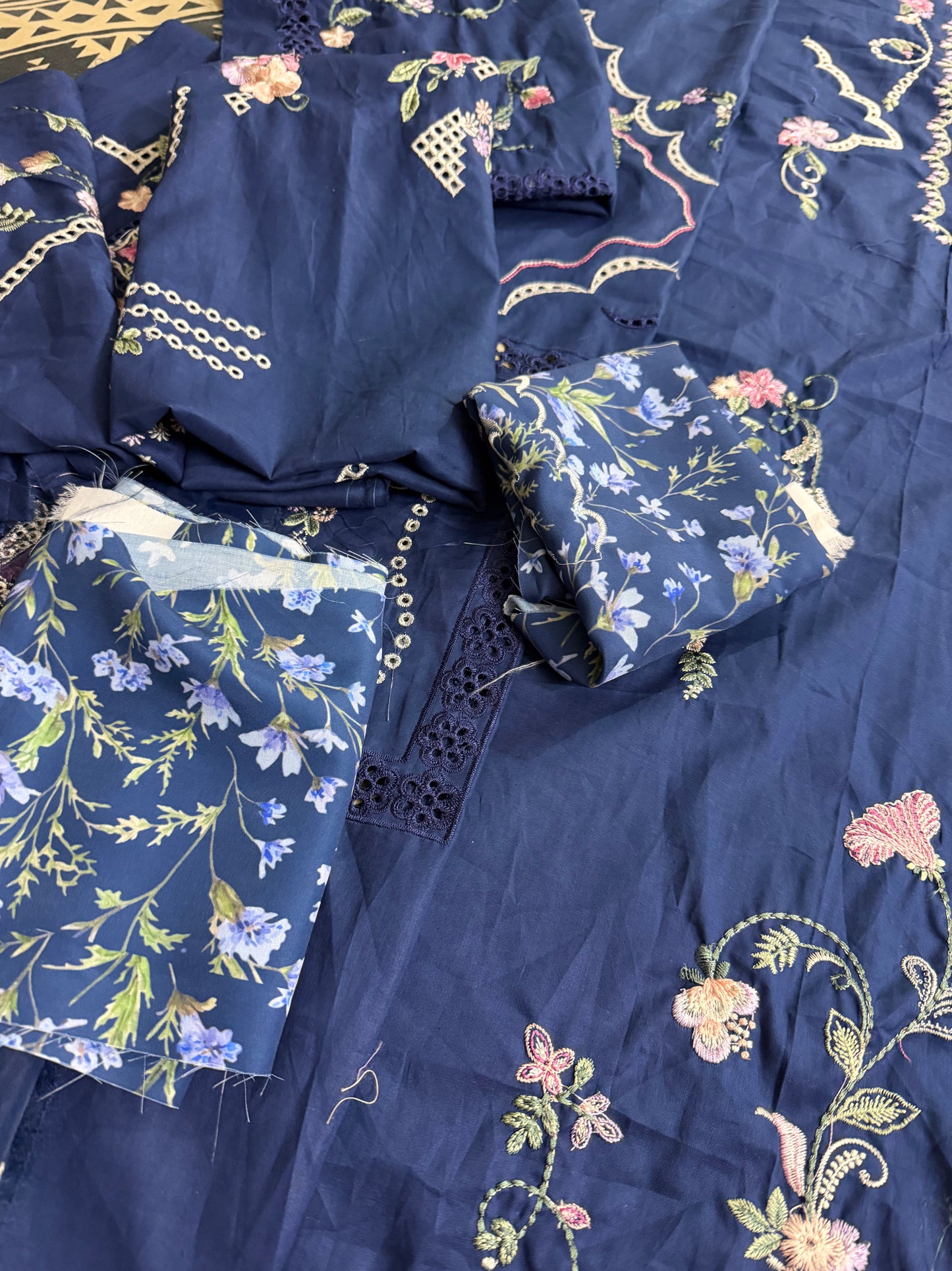 Ladies Navy Lawn Salwar Kameez Unstitched Online in Sri Lanka India Australia