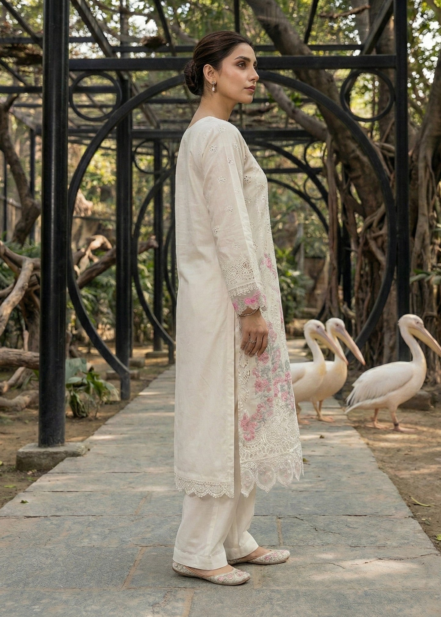 Ladies Off-White Cotton Embroidered Kurta Suit Online in Sri Lanka India Australia