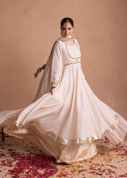 Ladies Off-White Embellished Raw Silk Sharara Suit Online in UK USA Canada