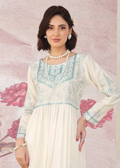 Ladies Off-White Embroidered Kurta Set Online in UK USA Canada