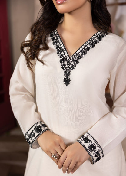 Ladies Off-White Embroidered Lawn Cotton Kurta Set Online in UK USA Canada