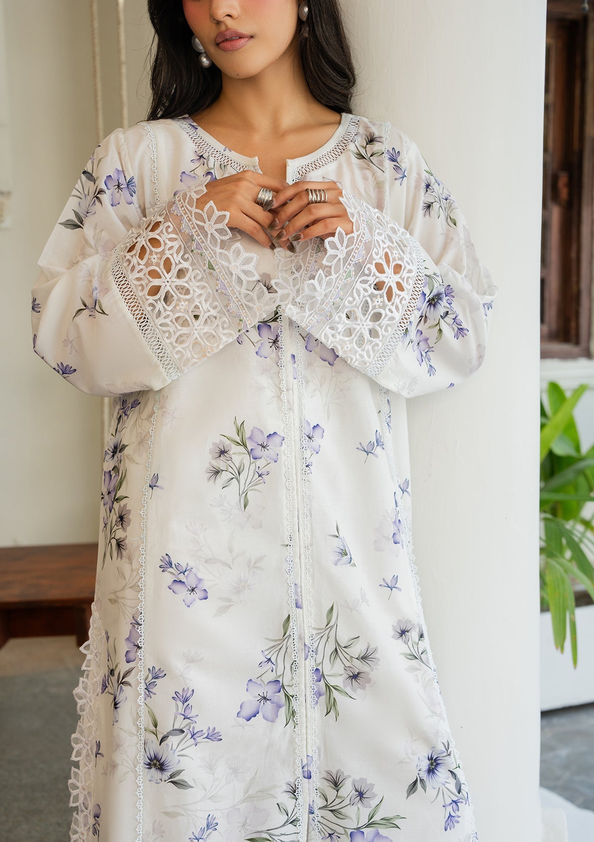 Ladies Off-White Embroidered Lawn Suit Online in Sri Lanka India Australia