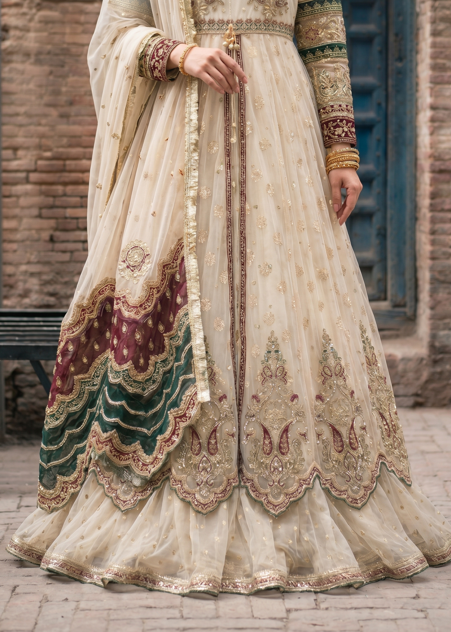 Ladies Off-White Embroidered Net Partywear Suit Online in UK USA Canada