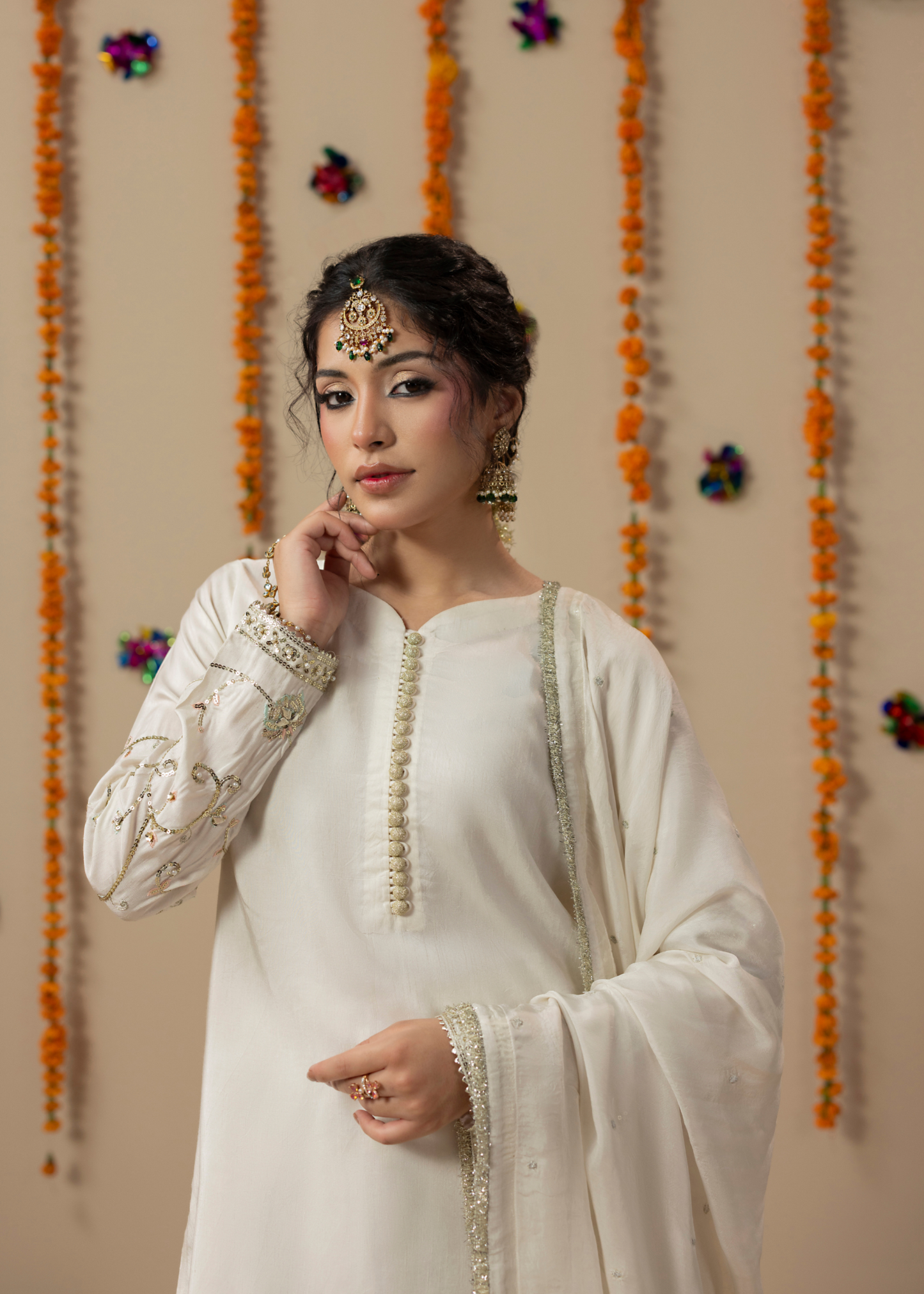 Ladies Off-White Embroidered Silk Salwar Kameez Online in UK USA Canada