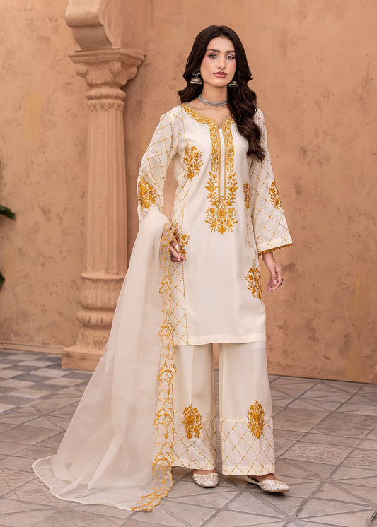 Ladies Off-White Embroidered Viscose Shalwar Kameez Online in UK USA Canada