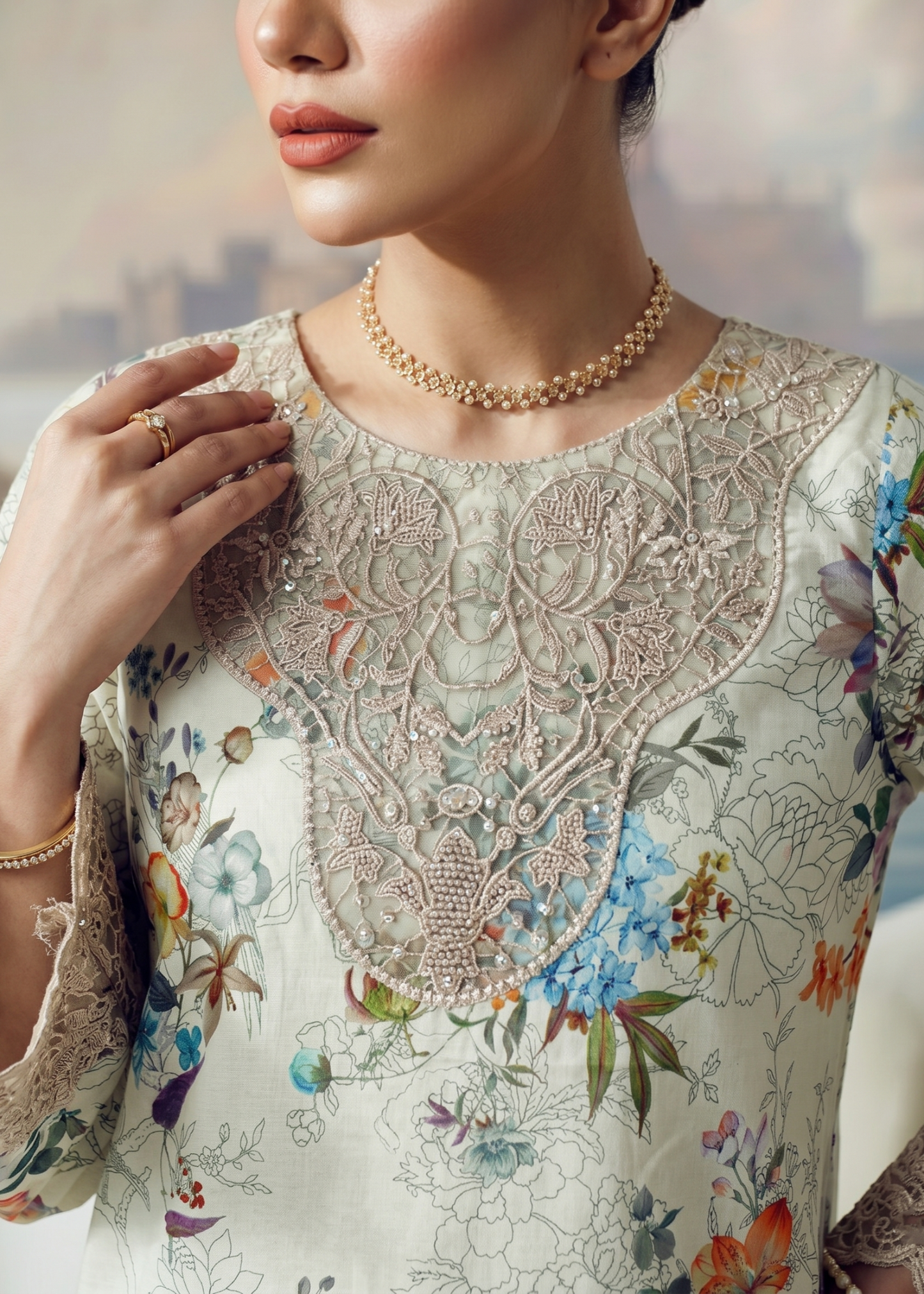 Ladies Off-White Lawn Embroidered Kurta Suit Online in UK USA Canada
