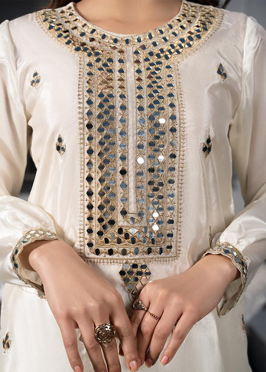 Ladies Off-White Mirror Work Shalwar Kameez Online in UK USA Canada