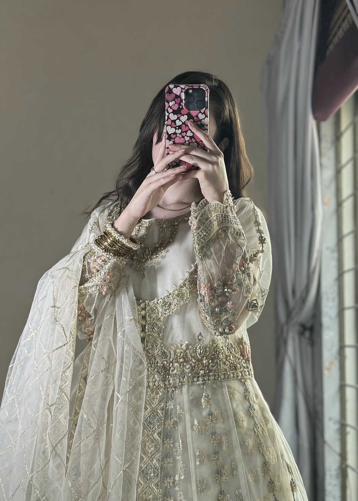 Ladies Off-White Net Partywear Shalwar Kameez Online in UK USA Canada