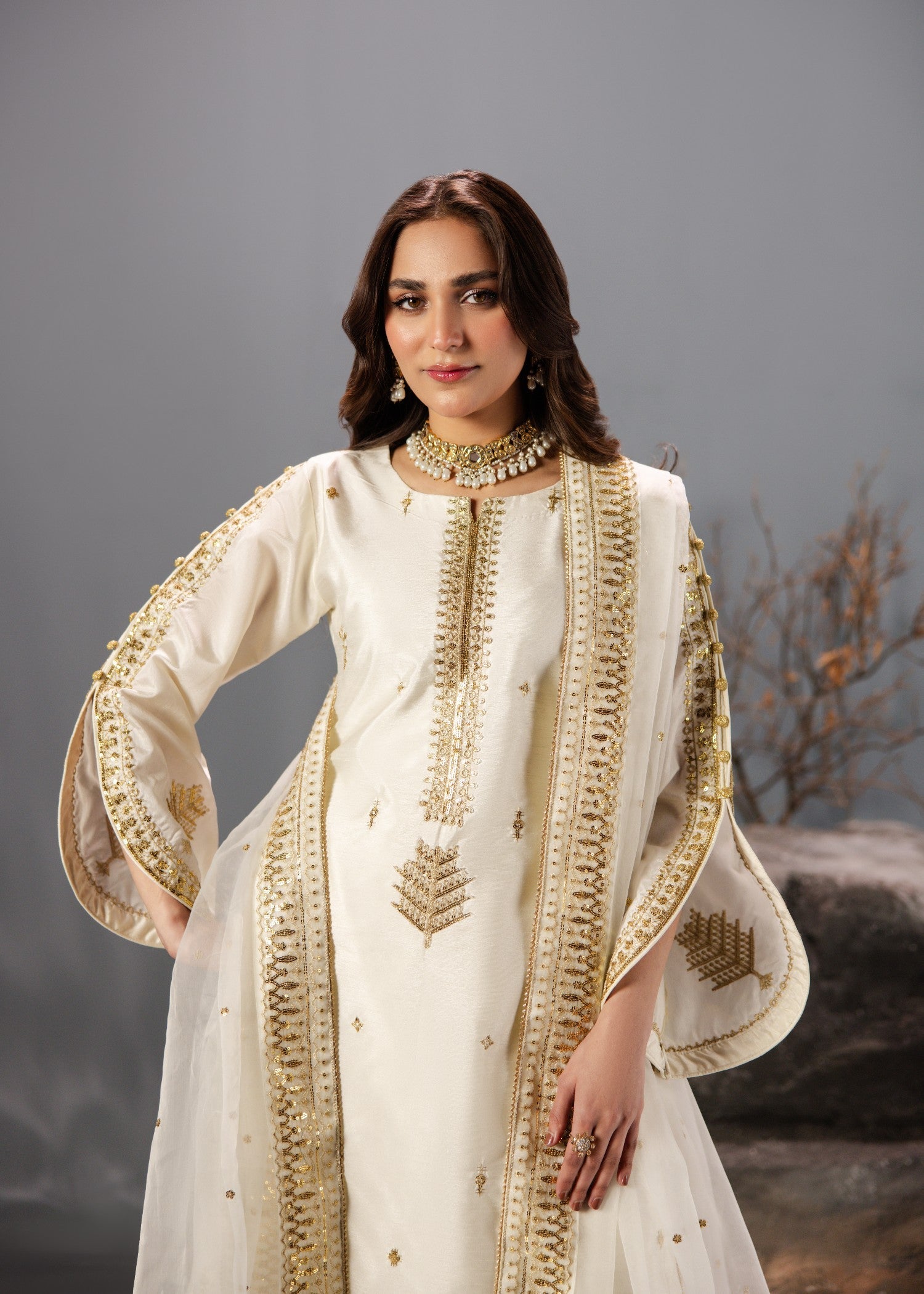 Ladies Off-White Raw Silk Festive Wear Suit Online in UK USA Canada