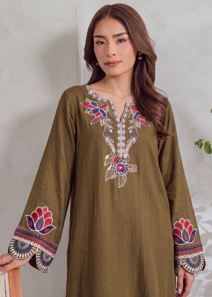 Ladies Olive Green Embroidered Kaftan Online in UK USA Canada