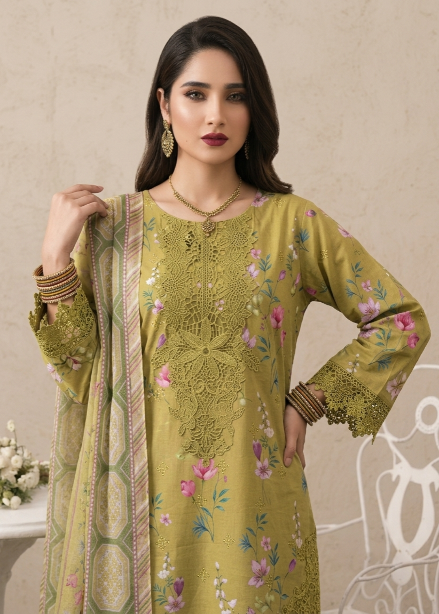 Ladies Olive Green Embroidered Suit Online in UK USA Canada