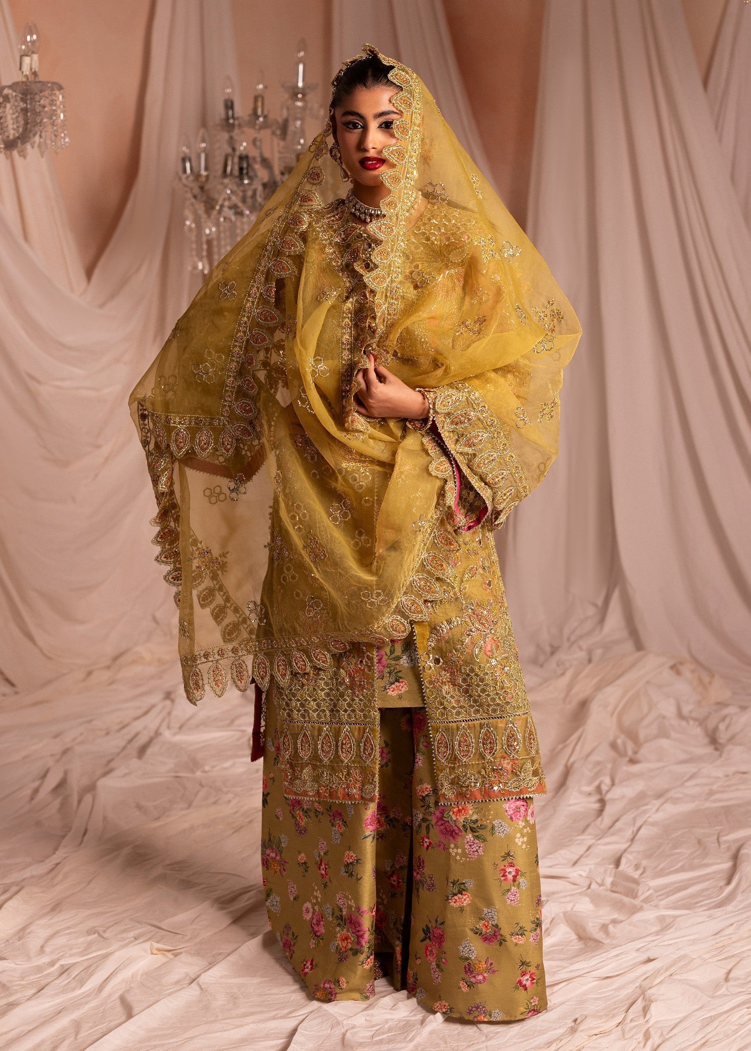 Ladies Olive Green Organza Shalwar Kameez Online in UK USA Canada