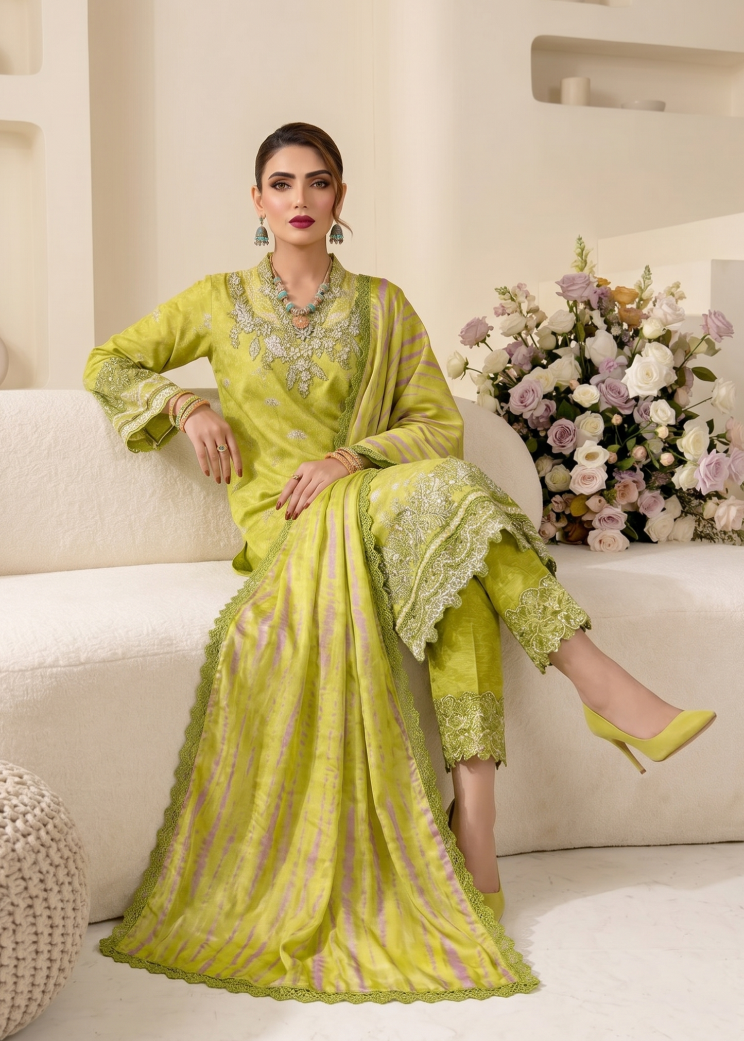 Ladies Olive Green Raw Silk Embroidered Kurta Online in UK USA Canada