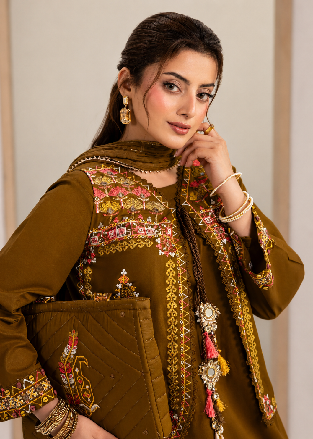 Ladies Olive Green Summer Cotton Shalwar Kameez Online in UK USA Canada