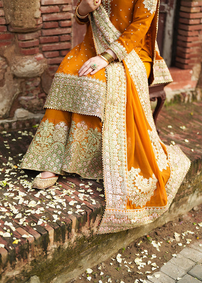 Ladies Orange Chiffon Embellished Suit Online in KSA Riyadh Saudi Arabia Oman Bahrain Qatar