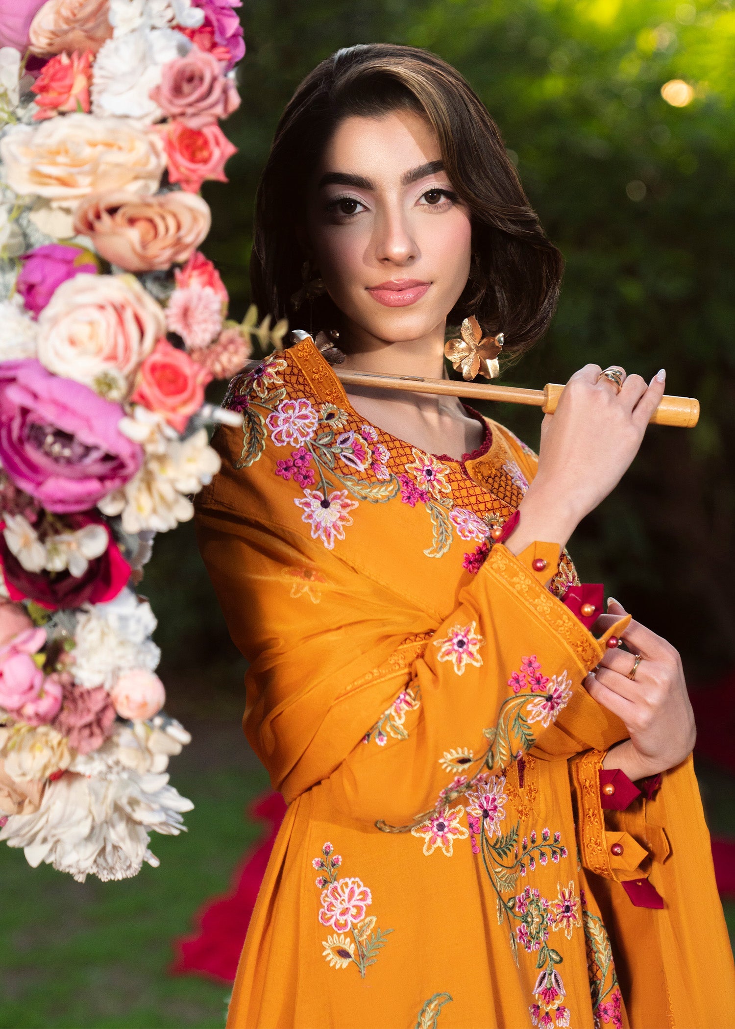 Ladies Orange Embroidered Lawn Salwar Kameez Online in UK USA Canada