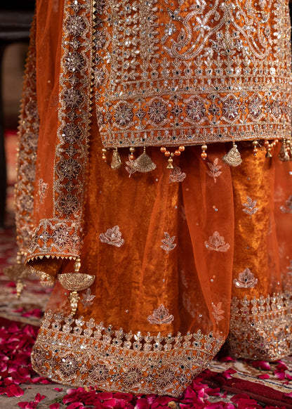 Ladies Orange Net Flared Sharara Salwar Kameez Online in UK USA Canada