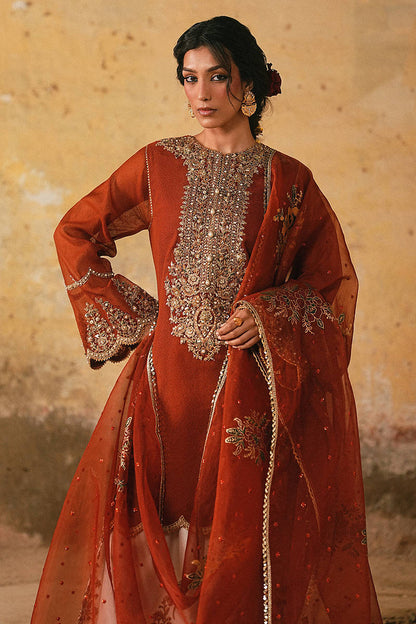 Ladies Orange Raw Silk Shalwar Kameez Online in UK USA Canada