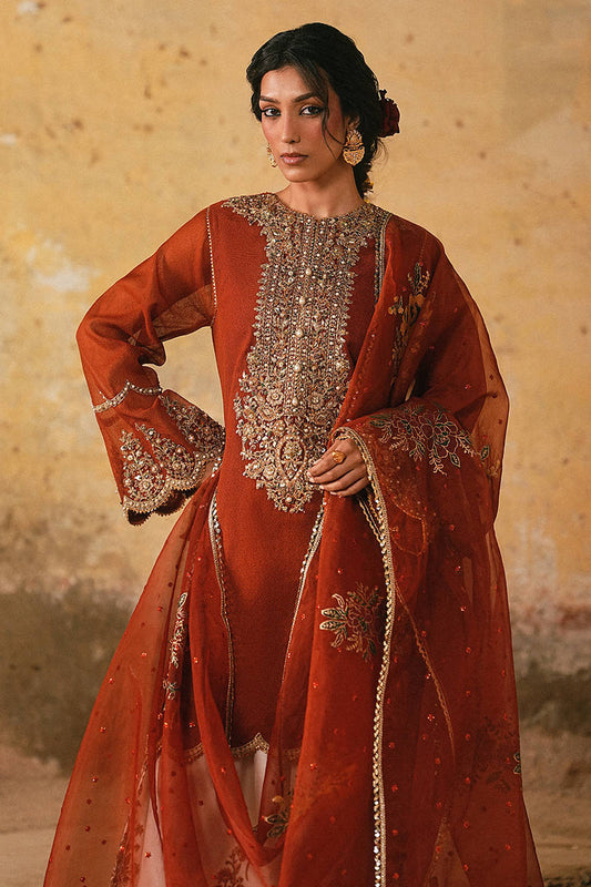 Ladies Orange Raw Silk Shalwar Kameez Online in UK USA Canada