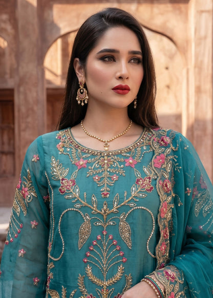 Ladies Organza Embroidered Gharara Suit Online in UK USA Canada