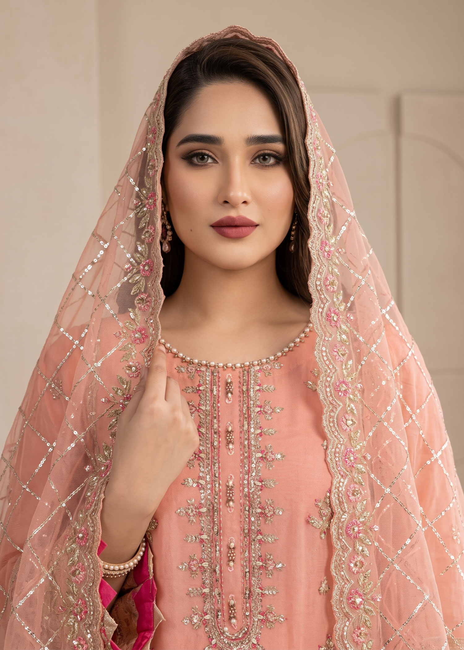 Ladies Organza Embroidered Pink Suit Online in Sri Lanka India Australia