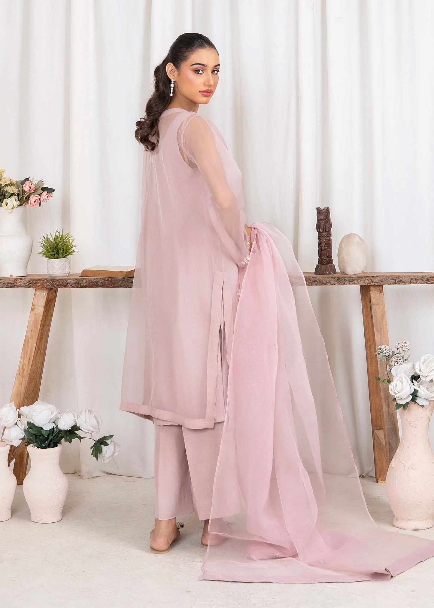 Ladies Organza Party Wear Suit with Mirror Work Online in UK USA Canada