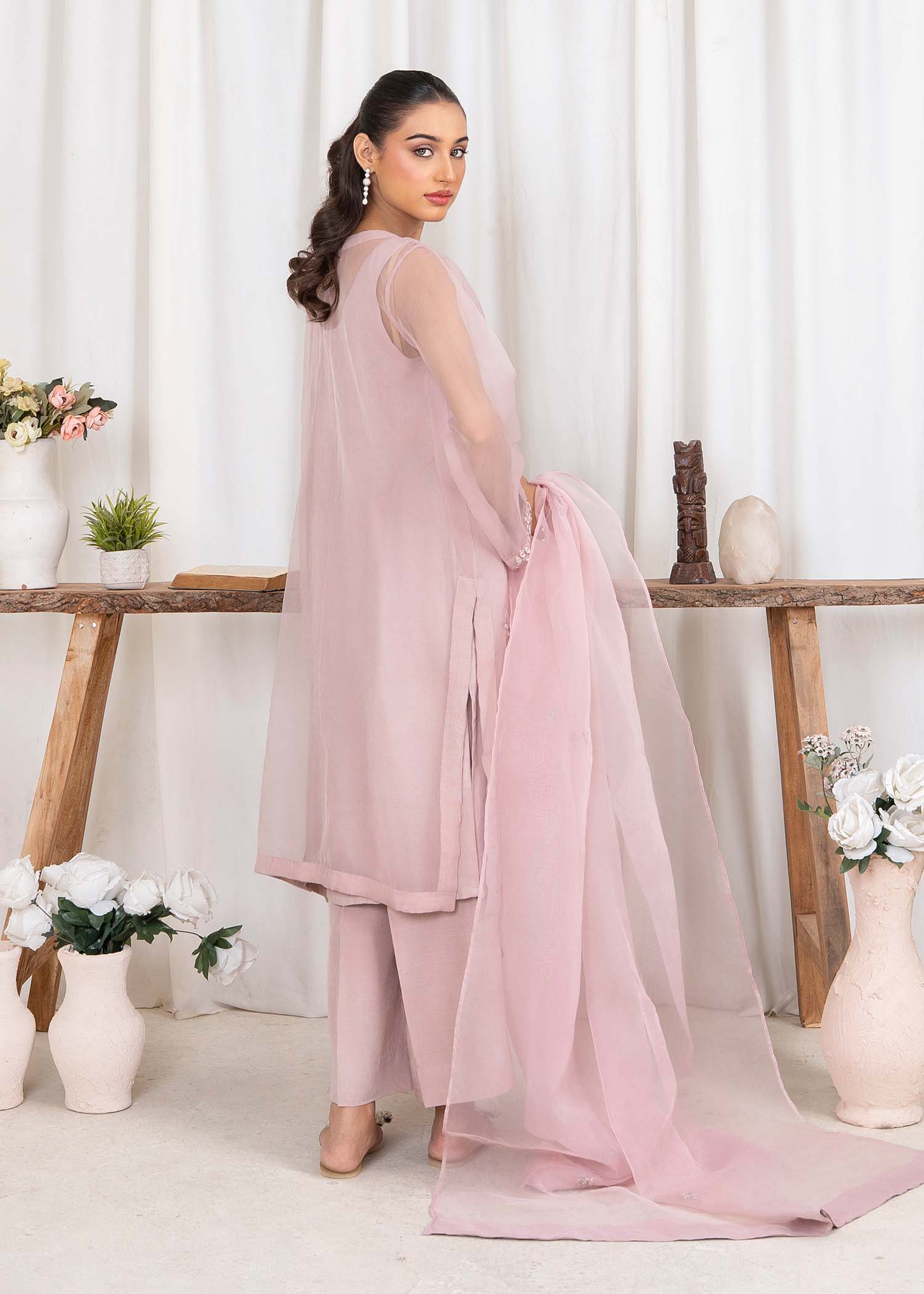 Ladies Organza Party Wear Suit with Mirror Work Online in UK USA Canada