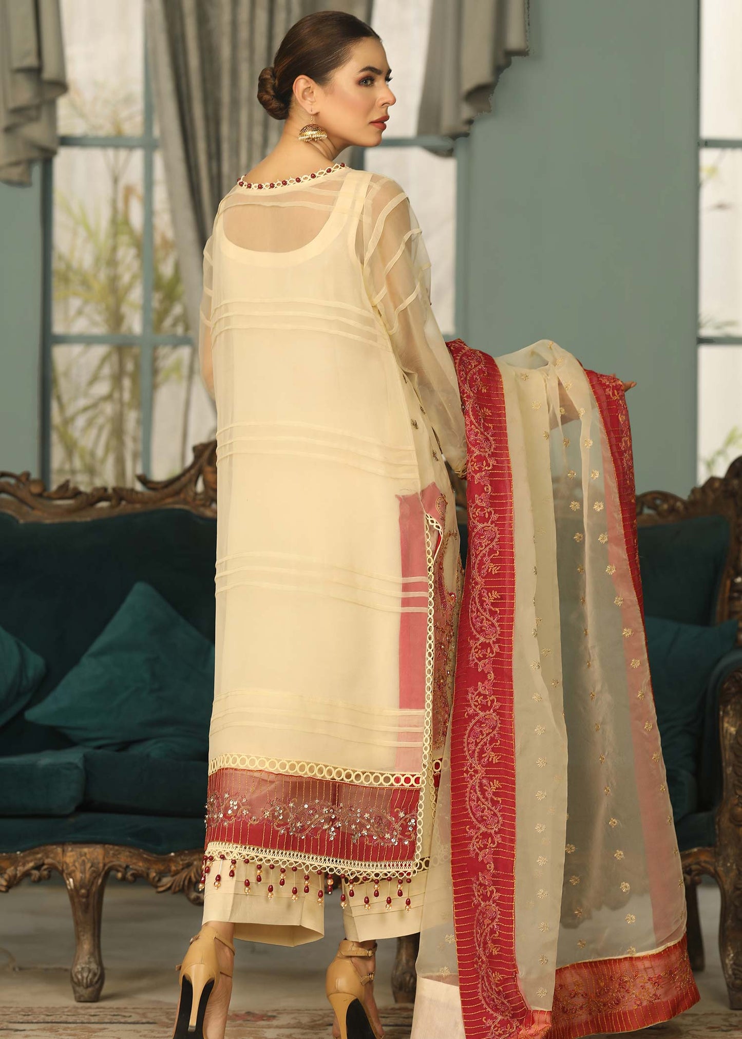 Ladies Organza Raw Silk Festive Suit Online in UK USA Canada