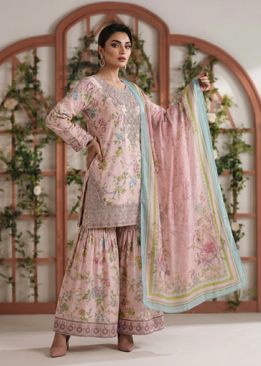 Ladies Pale Pink Lawn Salwar Kameez Online in UK USA Canada