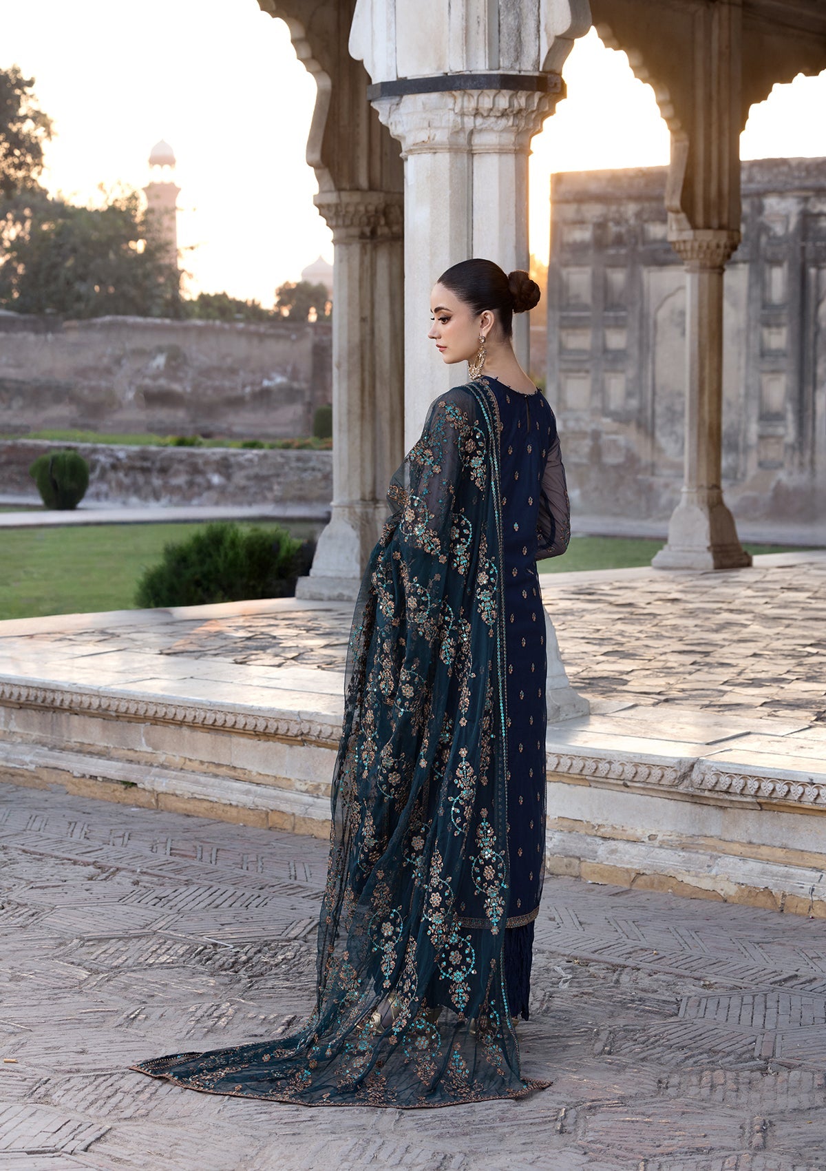 Ladies Partywear Embroidered Net Suit Online in UK USA Canada