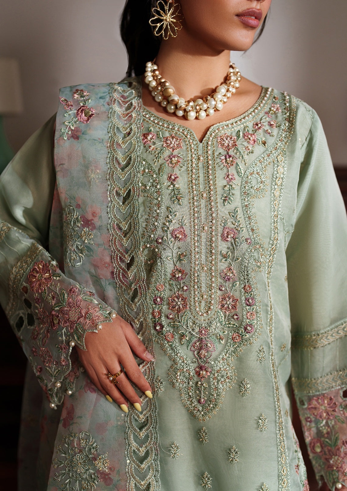 Ladies Partywear Embroidered Organza Suit Online in UK USA Canada