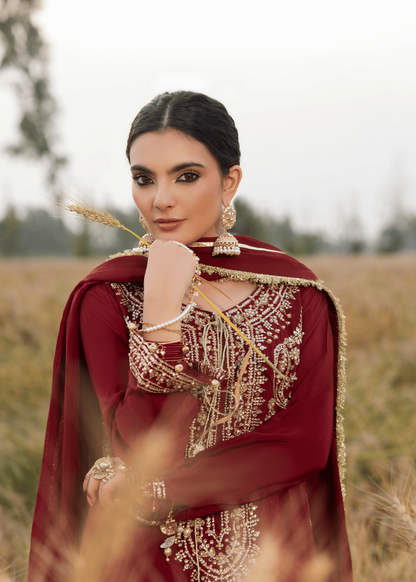 Ladies Partywear Maroon Embroidered Sharara Online in UK USA Canada