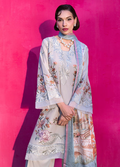 Ladies Pastel Grey Embroidered Lawn Kurta Suit Online in UK USA Canada