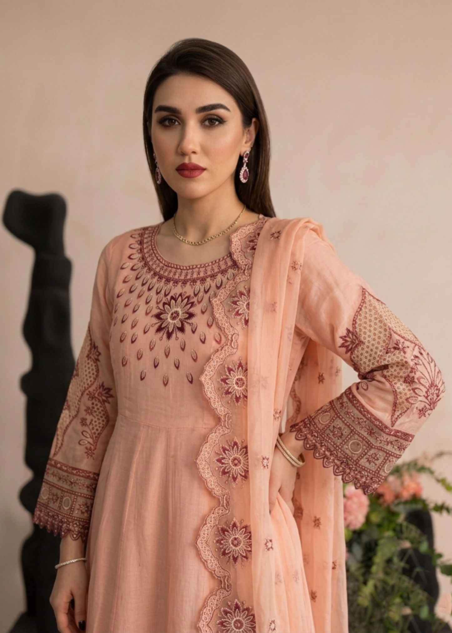 Ladies Peach Cotton Partywear Salwar Kameez Online in UK USA Canada