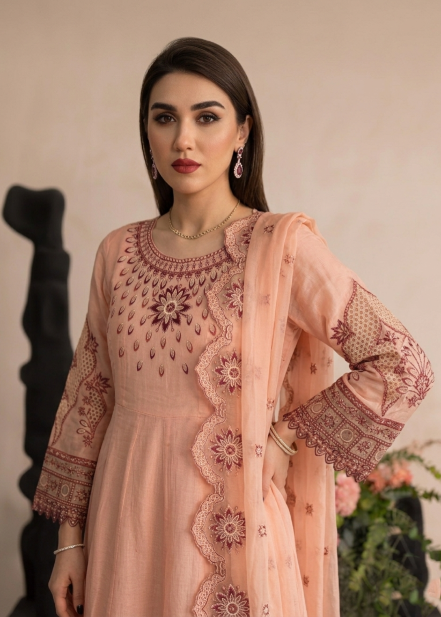 Ladies Peach Cotton Partywear Salwar Kameez Online in UK USA Canada