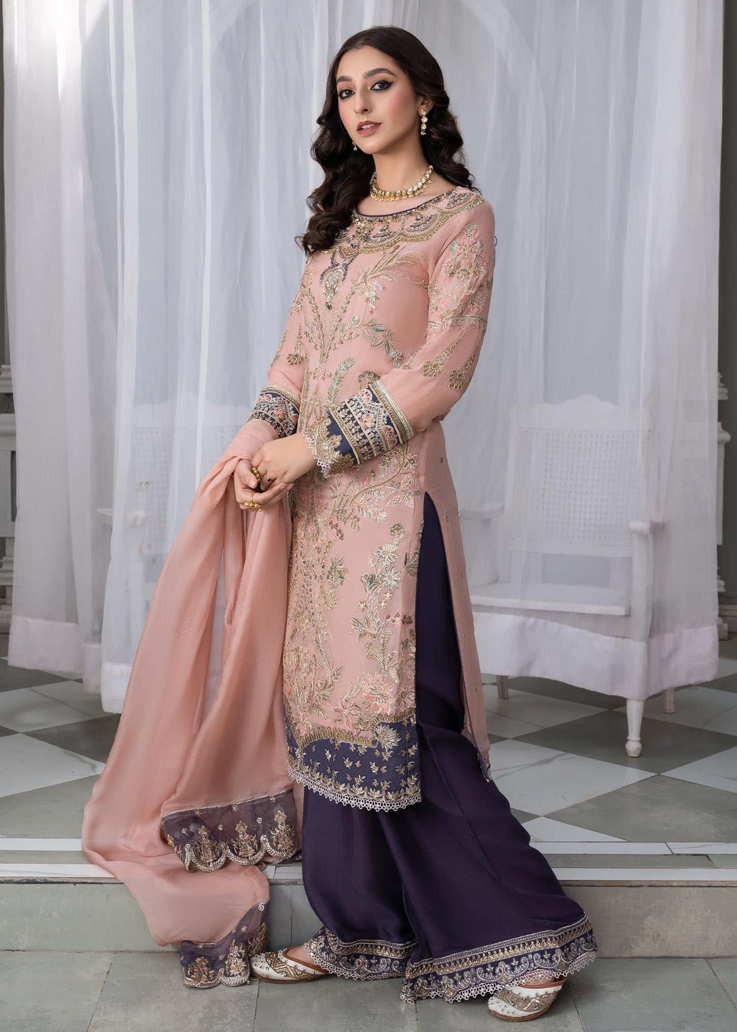 Ladies Peach Festive Sharara Suit Online in Sri Lanka India Australia