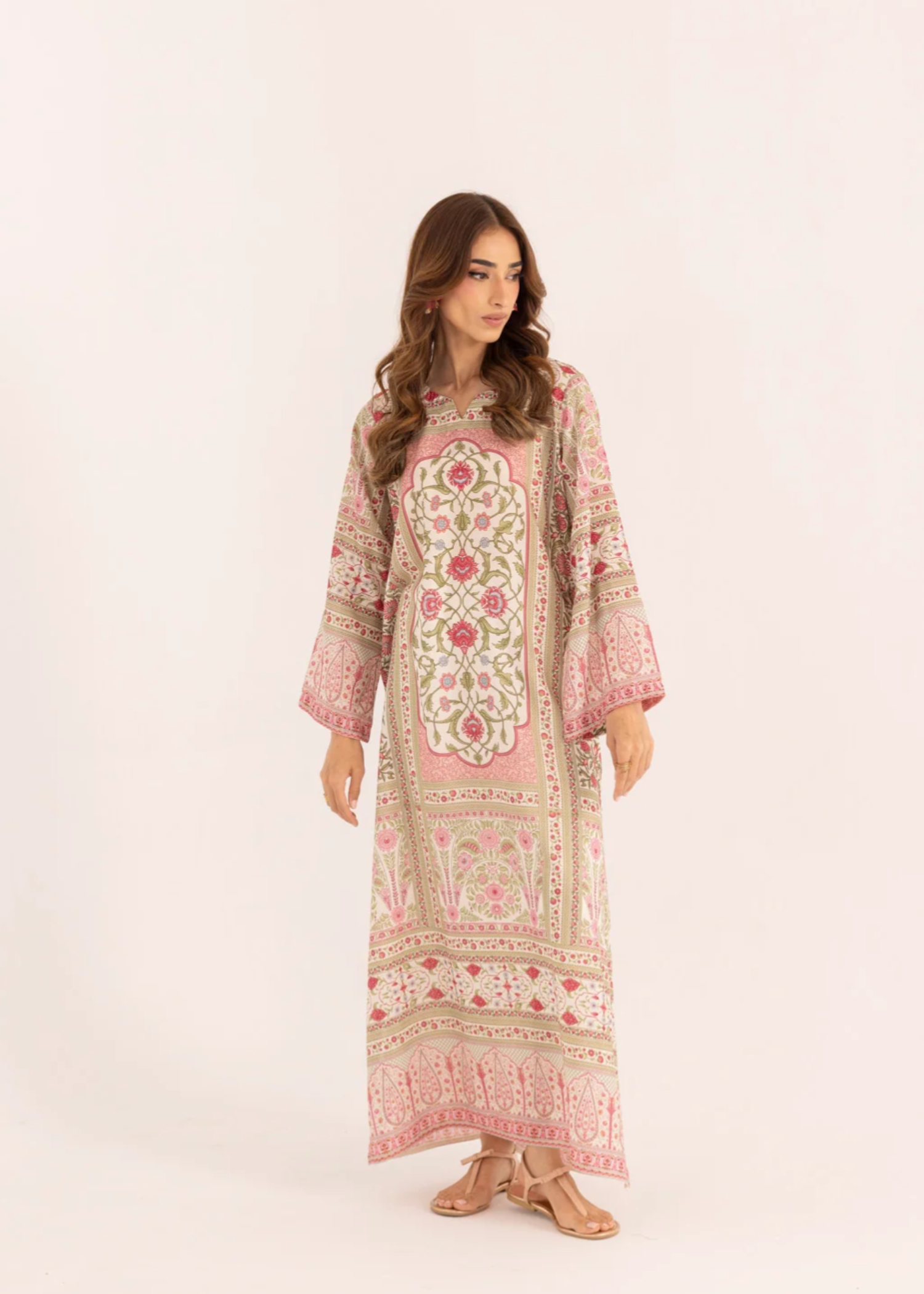 Ladies Peach Lawn Kaftan Dress Online in Dubai UAE Abudhabi Ajman Sharjah