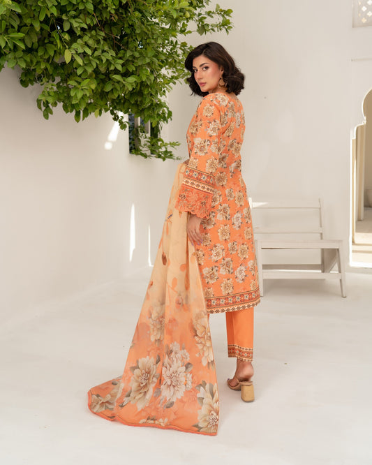 Ladies Peach Lawn Salwar Kameez with Sequence Work Online in KSA Riyadh Saudi Arabia Oman Bahrain Qatar