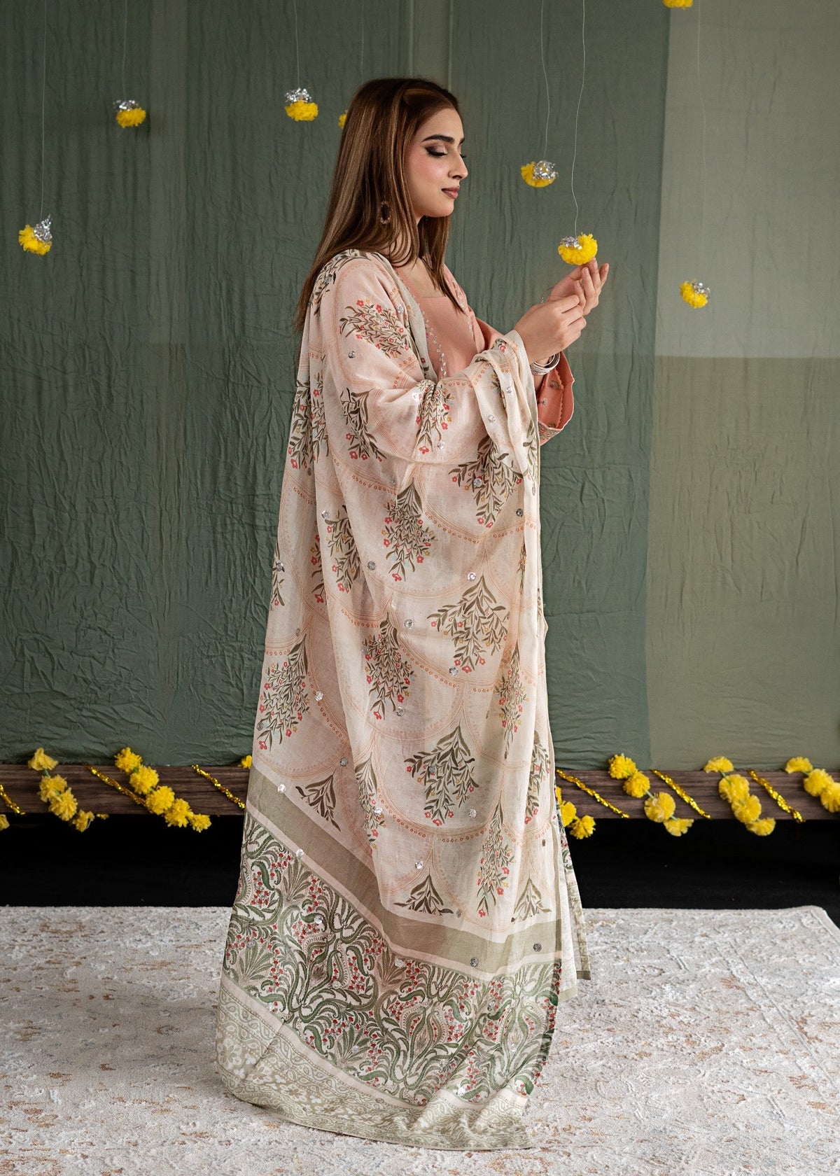 Ladies Peach Lawn Salwar Kameez with Sequin Work Online in KSA Riyadh Saudi Arabia Oman Bahrain Qatar